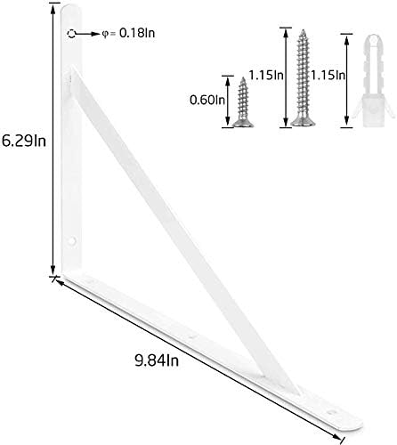 Acrux7 12 Pack L10" x H 6" White Heavy Duty Shelf Brackets with Screws - Metal L Bracket 90 Degree Metal Shelf Support - 90 Degree Triangle Metal Supports for DIY Floating Shelf