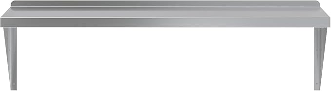 | Stainless Steel Wall Shelf | Square Edge | Metal Shelving | Heavy Duty | Commercial Grade | Wall Mount | NSF Certified (18" Width x 48" Length)
