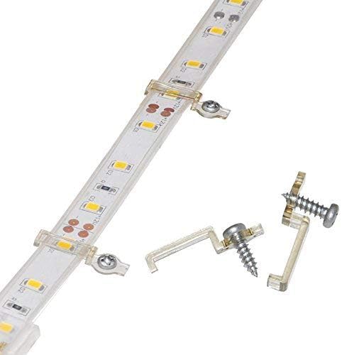 100 Pack Strip Light Mounting Brackets,Fixing Clips,One-Side Fixing,100 Screws Included (Ideal for 12mm Wide IP68 Silicone Cover Strips)