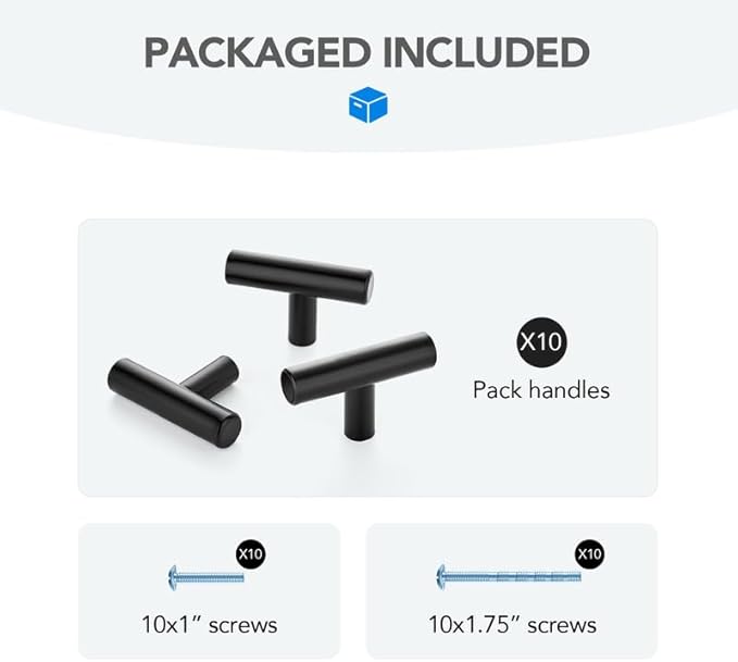 Black Cabinet Handles Single Hole Stainless Steel Drawer Pulls for Cabinets, Dresser, Bathroom 10 Pack