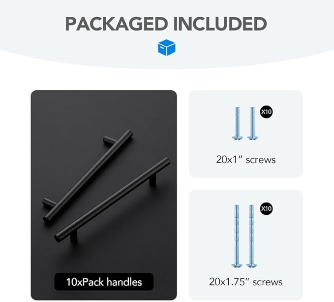 Black Cabinet Handles 6-1/4 Inch Hole Spacing Stainless Steel Drawer Pulls for Cabinets, Dresser, Bathroom 10 Pack