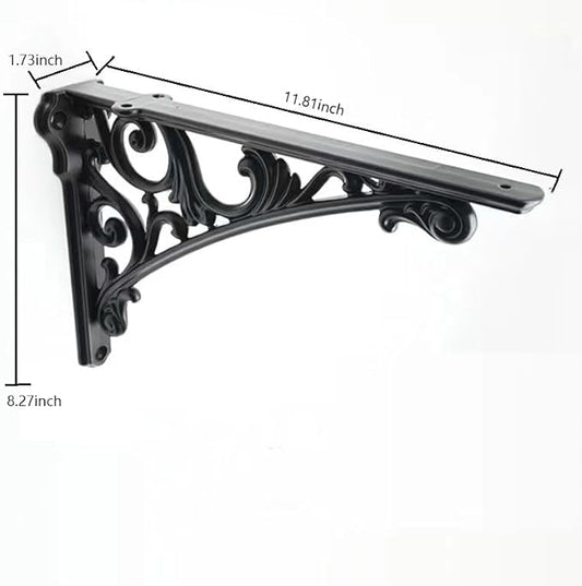 Decorative Shelf Bracket 12 inch Black Brackets for Shelving Solid Heavy Duty Vintage DIY Projects Hardware Included 2 Pack