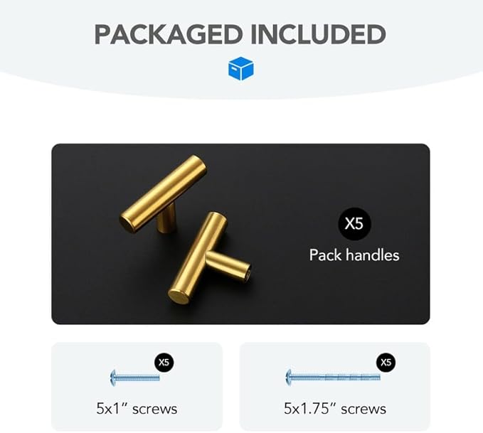 Brushed Brass Cabinet Handles Single Hole Stainless Steel Drawer Pulls for Cabinets, Dresser, Bathroom 5 Pack