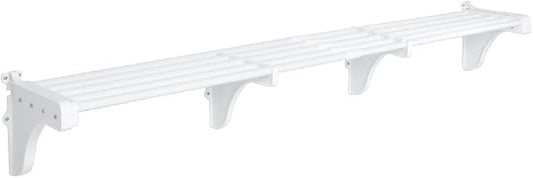 EZ Shelf-Expandable-Garage Shelf- -White- Easy to Install -Strong (up to 250 Lbs)- Wire Shelving Alternative –Wall Mounted Garage Shelf Organizer (White, 40.5"-225")