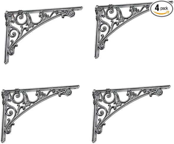 Decorative Shelf Bracket 12 inch Polished Chrome Brackets for Shelving Solid Heavy Duty Vintage DIY Projects Hardware Included 4 Pack Heavy-Duty Shelf-Brackets