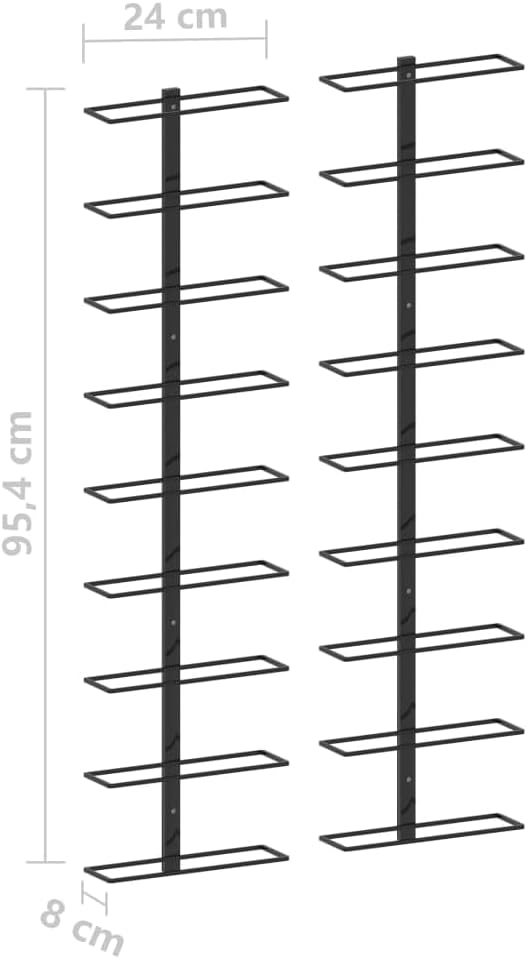 vidaXL Wall-Mounted Wine Rack, Storage for 18 Bottles, Space-Saving Design, Made with Durable Black Iron