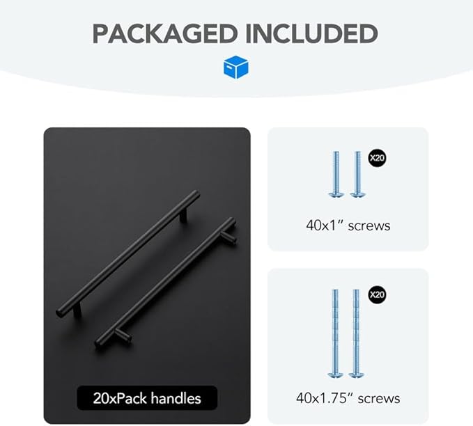 Black Cabinet Handles 8-3/4 Inch Hole Spacing Stainless Steel Drawer Pulls for Cabinets, Dresser, Bathroom 20 Pack