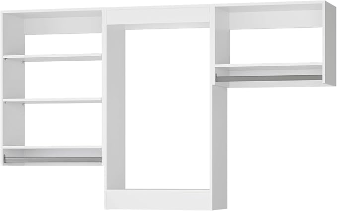 Modular Closet, 66" Wide Organizer with Hanging Shelves, Wood Tower Storage for Walk-in Closets, Wall Mounted Wardrobe, Bedroom, White