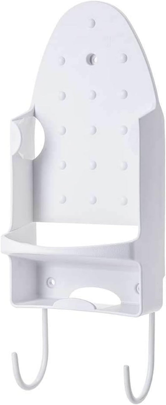 Iron Board Hanger, Wall Mounted Electric Iron Holder, Iron and Ironing Board Storage Organizer Shelf with Removable Hooks for Household Bathroom Laundry Room