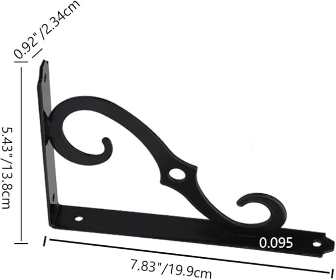 HOME MASTER HARDWARE Decorative Shelf Brackets 8 inch, Black Shelf Bracket, Heavy Duty Metal Shelf Brackets & Supports, 2 Pack Rustic Iron L Shape Corner Brace Shelving Brackets with Screws