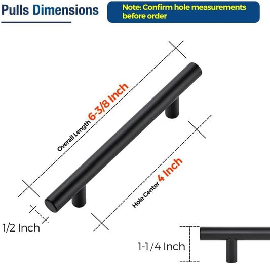 JOY DECOR 3 Pack Cabinet Handles, Black Cabinet Pulls, 4 in Hole Center Kitchen Hardware, Stainless Steel T Bar Handles for Dresser Drawers