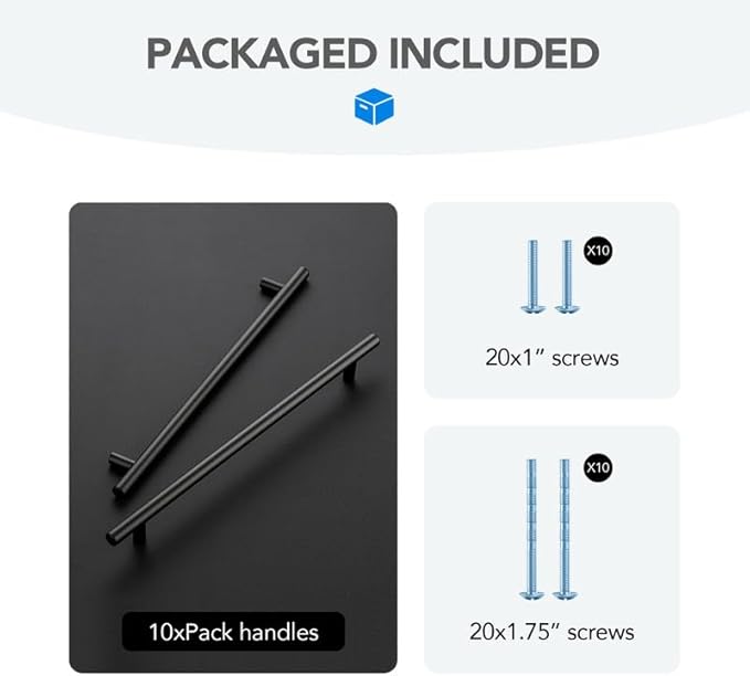 Black Cabinet Handles 10 Inch Hole Spacing Stainless Steel Drawer Pulls for Cabinets, Dresser, Bathroom 10 Pack