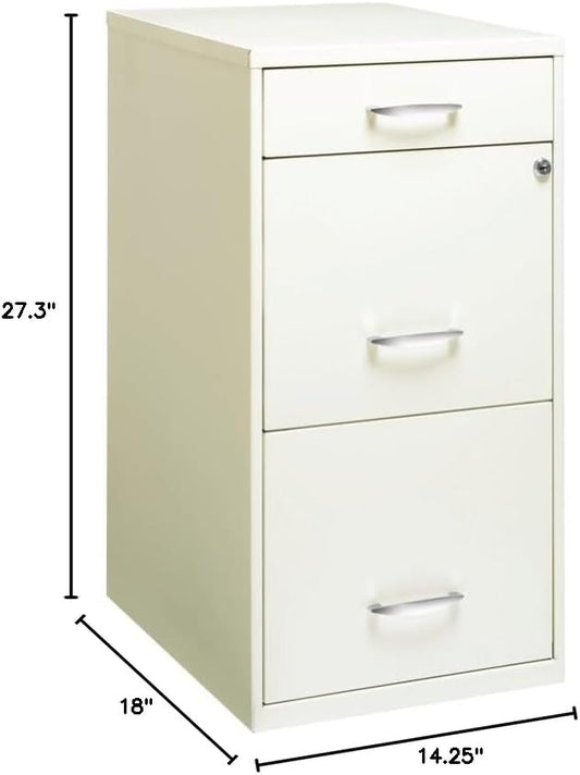 Pemberly Row 3 Drawers 27.32" Vertical White Metal Filing Cabinet Lockable Pre-Assembled Stationary Letter Size for Home, Office