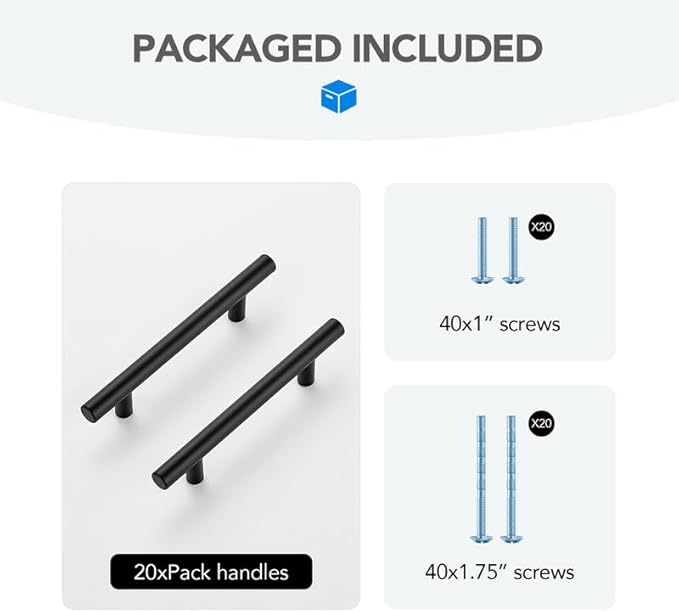 Black Cabinet Handles 5 Inch Hole Spacing Stainless Steel Drawer Pulls for Cabinets, Dresser, Bathroom 20 Pack