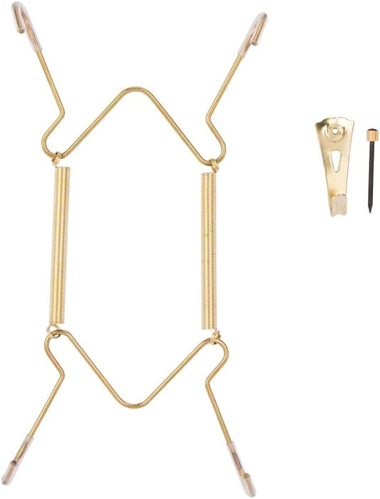 Rocky Mountain Goods Plate Hanger for Wall and Mounting Hardware - Fits Decorative Plates and Platters - Heavy Duty Polished Brass - Non Scratch Hooks - Includes Wall Mount Kit (5" - 8")