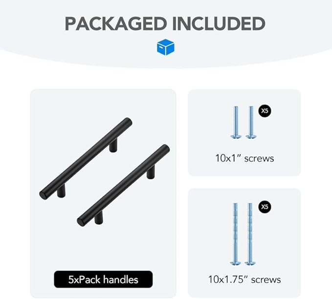 Black Cabinet Handles 4 Inch Hole Spacing Stainless Steel Drawer Pulls for Cabinets, Dresser, Bathroom 5 Pack