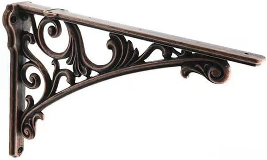 Decorative Shelf Bracket 6 inch, Antique Copper Brackets for Shelving, Heavy Duty Vintage, DIY Projects, Hardware Included, 4 Pack, 5.9x4.17x1.73 inch,Baroque Style