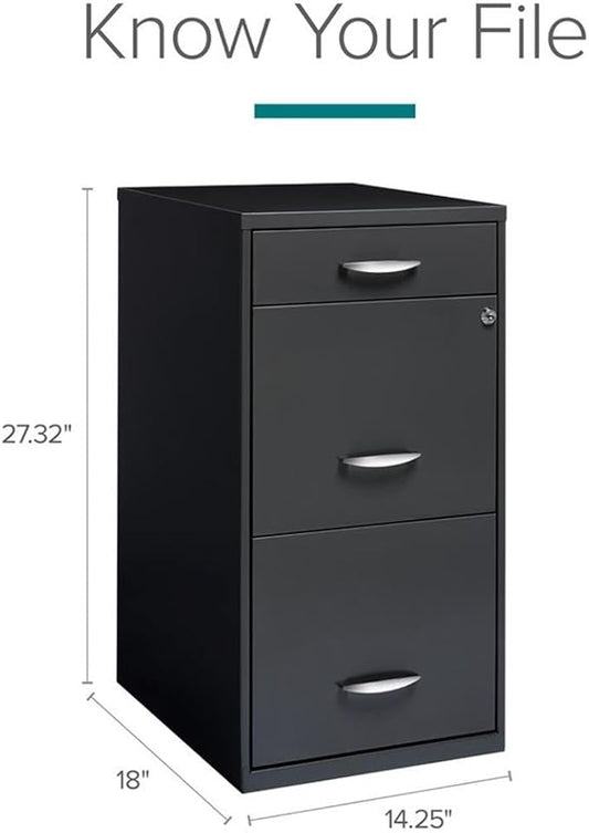 Pemberly Row Set of 18 Contemporary 3-Drawer Metal File Cabinet in Charcoal
