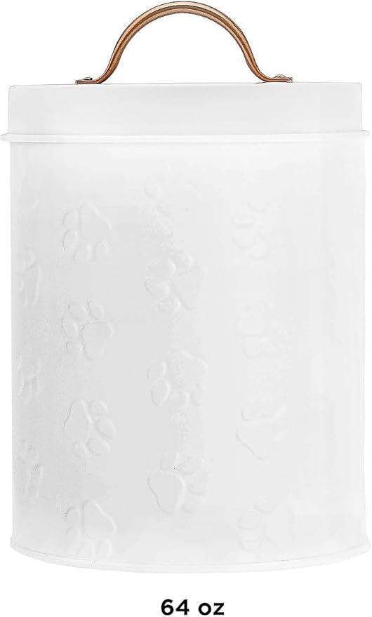 Amici Pet Puppy Paws White Metal Food Canister, Small, 64oz