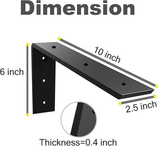 WINKER Countertop Support Bracket 1 Pack Heavy Duty 3/8" Thick Hidden L Shelf Bracket 12" x 6" x 2.5" Metal Corbels for Quartz/Granite/Wood/Concrete/Laminate Countertops, Black
