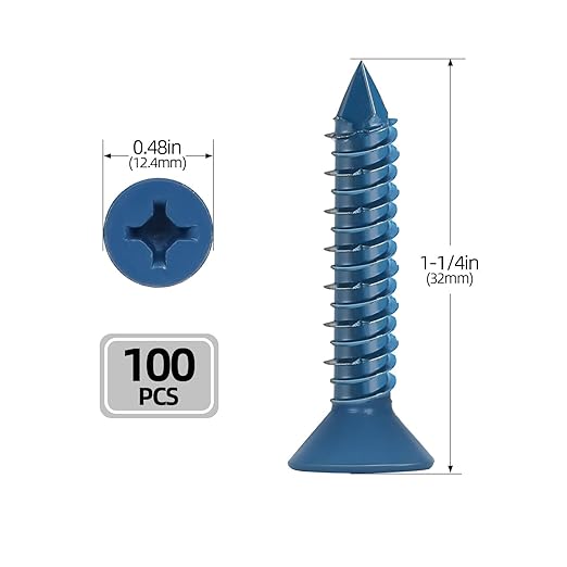 1/4" x 1-1/4" Concrete Screws, 100 PCS Blue Flat Head Concrete Screws Anchor Kit for Masonry, Cement, Block, Brick or Stucco