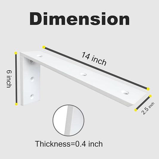 WINKER Countertop Support Bracket 3 Pack Heavy Duty 3/8" Thick Hidden L Shelf Bracket 14" x 6" x 2.5" Metal Corbels for Quartz/Granite/Wood/Concrete/Laminate Countertops, White