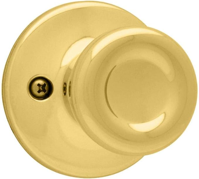 Kwikset Tylo Dummy Door Knob, Single Sided Handle for Closets, French Double Doors, and Pantry, Polished Brass Non-Turning Interior Push/Pull Door Knob, 1 Count (Pack of 1)