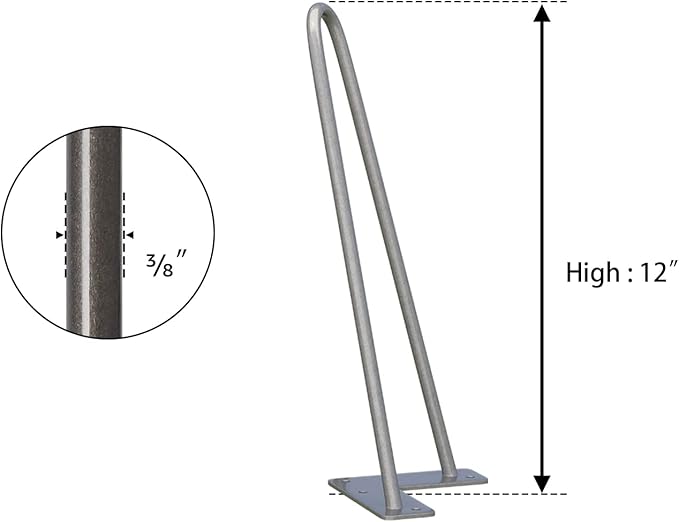 SMARTSTANDARD 12 Inch Heavy Duty Hairpin Furniture Legs, Metal Home DIY Projects for TV Stand, Sofa, Cabinet, etc with Rubber Floor Protectors Gray 4PCS
