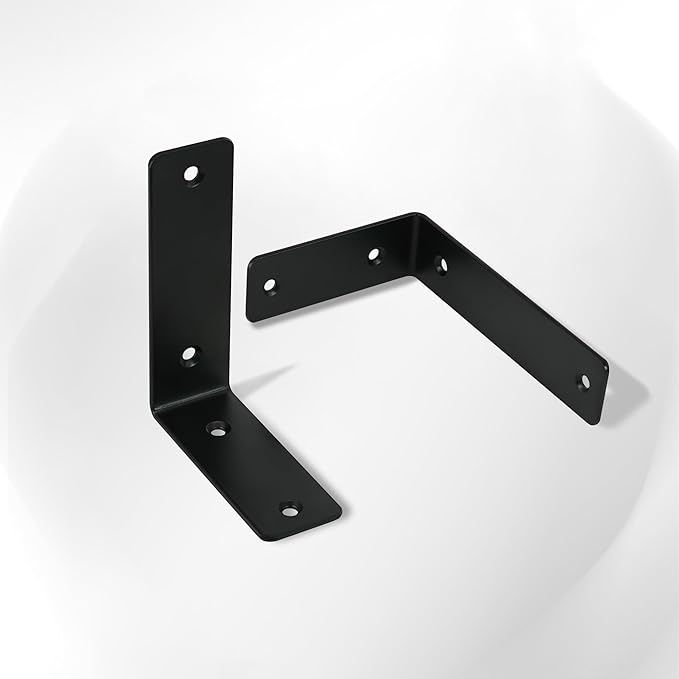 L Floating Shelf Brackets,8 Pack Heavy Duty L Brackets for Shelves, L 5" X H 4" Black Metal Countertop Support Brackets,Wall Mounting for Wood