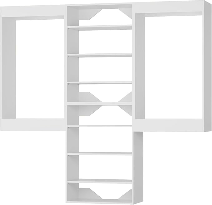 Modular Closet Organizer, 72" Wide, Wood Tower, Walk In Closet Storage, Wall Mounted, White