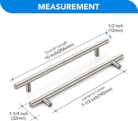 Brushed Nickel Cabinet Handles 7-1/2 Inch Hole Spacing Stainless Steel Drawer Pulls for Cabinets, Dresser, Bathroom 10 Pack