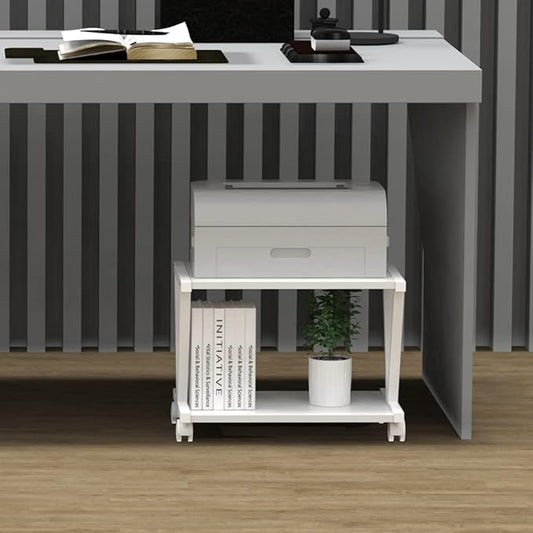 VEDECASA Retro Desktop Printer Stand 2 Double Tiers Wood Printer Shelf Rustic Industrial Farmhouse Wood Storage Book Shelf Organizor for Home Office Stylish Sturdy V Shaped (Dark Grey)