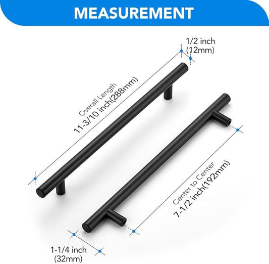 Black Cabinet Handles 7-1/2 Inch Hole Spacing Stainless Steel Drawer Pulls for Cabinets, Dresser, Bathroom 30 Pack