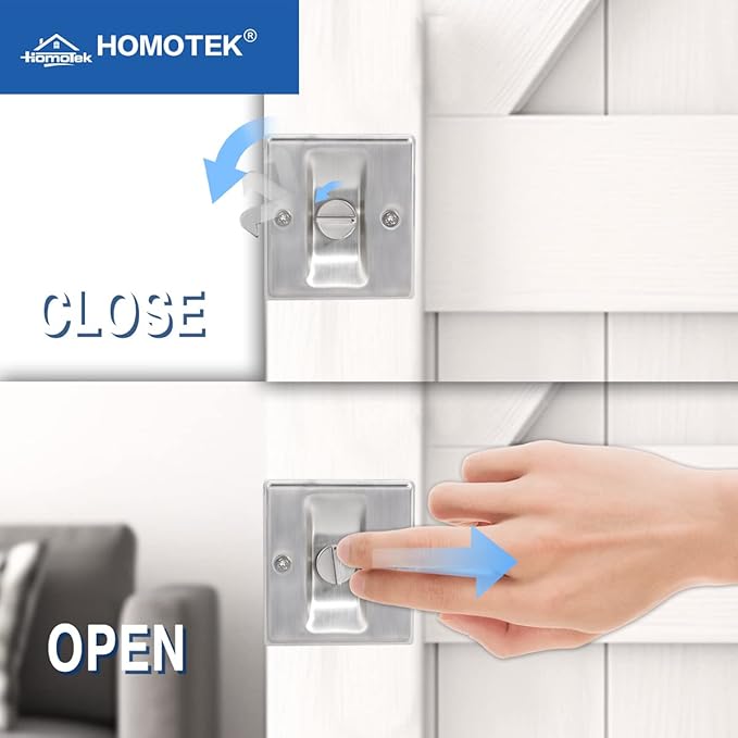 HOMOTEK 4 Pack Privacy Pocket Door Lock Hardware with Pull Pocket & Bi-Fold Door Hardware- Replace Old Or Damaged Sliding Door Locks, 2-3/4”x2-1/2”, for 1-3/8” Thickness Door, Brushed Nickel