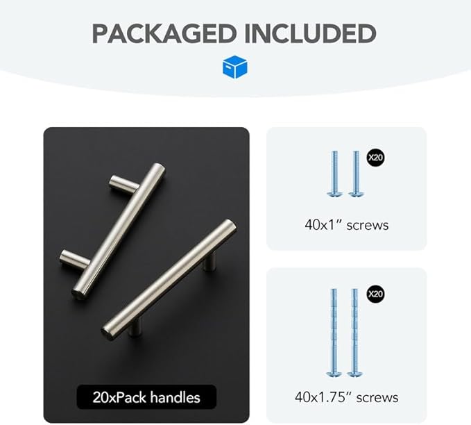 Brushed Nickel Cabinet Handles 3 Inch Hole Spacing Stainless Steel Drawer Pulls for Cabinets, Dresser, Bathroom 20 Pack
