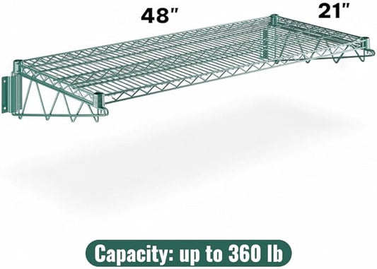 21" x 48" Green Wall-Mounted Wire Shelf with Epoxy Coating, Heavy-Duty Steel Storage Rack, NSF Certified, Easy Installation, Open Wire Design for Kitchen, Garage, or Utility Storage