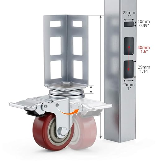 QWORK 3" Caster Wheels for Boltless Shelving – 500 lb Load Capacity, 4 Pack Storage Shelf Accessories for Garage, Storage, Workshop, 8-11/16" Total Height, 2-1/16" Side Length