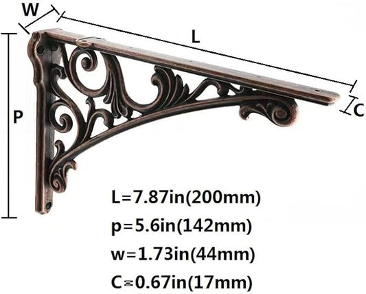 Decorative Shelf Bracket 8 inch, Antique Copper Brackets for Shelving, Heavy Duty Vintage, DIY Projects, Hardware Included, 4 Pack, 7.87x5.6x1.73 inch,Baroque Style