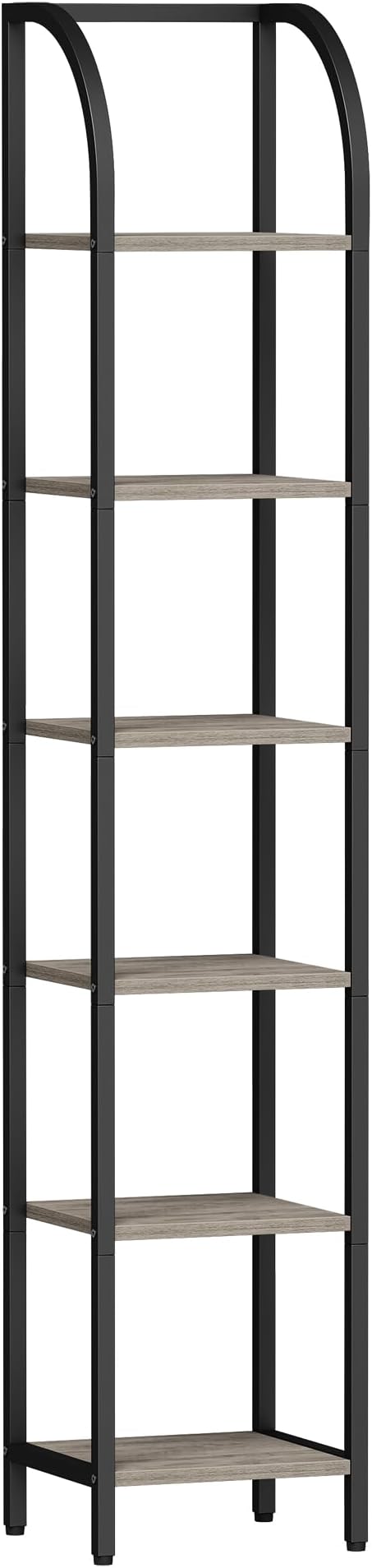 Bookshelf Bookcase Narrow Bookcase Shelf Organizer with Steel Frame for Study Living Room Bedroom Kitchen Home Office Industrial Bookshelf 6-Tier Greige BC56005B