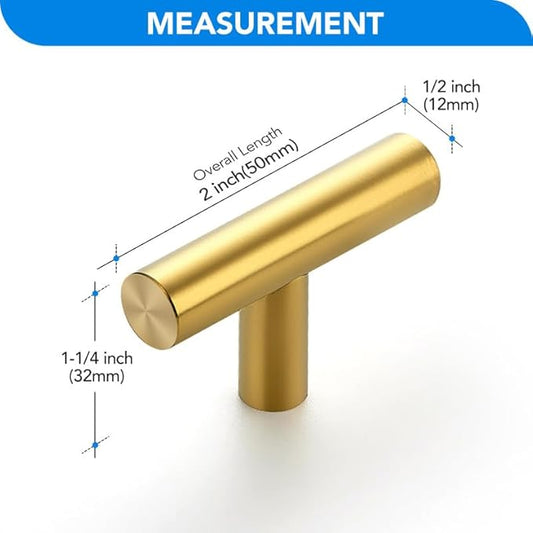 Brushed Brass Cabinet Handles Single Hole Stainless Steel Drawer Pulls for Cabinets, Dresser, Bathroom 45 Pack