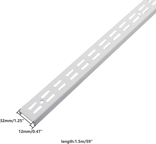 Shelving Track,ULIFESTAR Dual Trak Adjustable Wood Shelf Bracket,2PCS Direct Mount Into Fasttrack Garage Rail,Garage Organization System (32*12*1500mm/1.25*0.47*59" Double Row White)