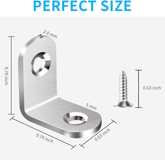 40PCS L Bracket Corner Brace, Stainless Steel L Brackets for Shelves, Metal Corner Bracket, Small Right Angle Brackets for Wood Furniture Chair Drawer Cabinet with 80PCS Screws (0.79 x 0.79 inch)