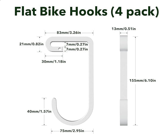 Thickened Hooks for Overhead Storage Racks,Garage Hooks for Ceiling,Add-On Storage Hook for Garage Ceiling Rack Wall Shelving,Heavy Duty Hanging Bike Hooks, Bike Hangers Bicycle Hooks 4 Pack, White