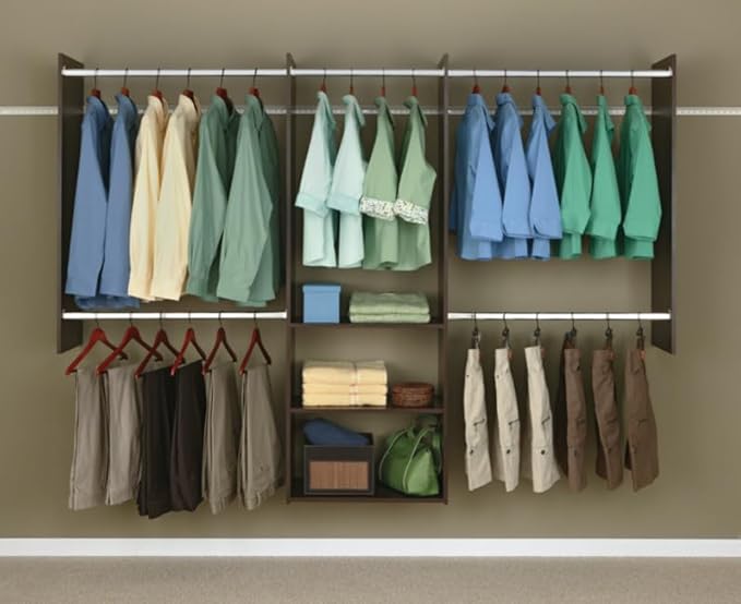 Easy Track 3 Shelf Deluxe Starter Closet Storage Wall Mounted Wardrobe Organizer System Kit with Shelves and Rods, Honey Blonde