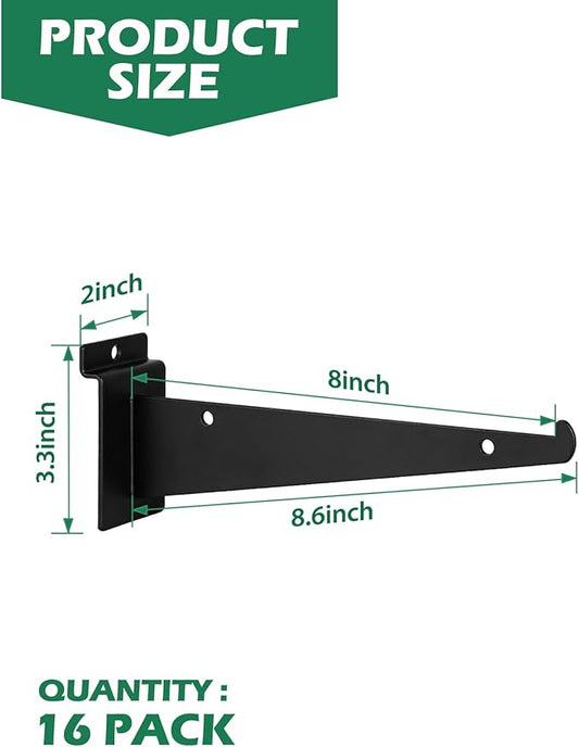 8 Inch Slatwall Shelf Bracket, Slatwall Accessories, Heavy Duty Slat Wall Shelf Bracket with Lip for Garage and Retail Display(16PC )
