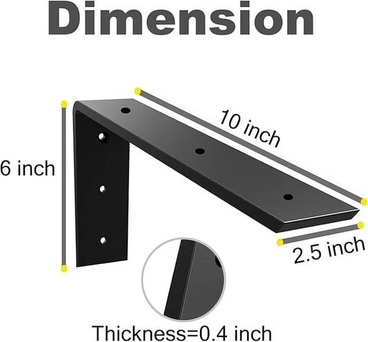 WINKER Countertop Support Bracket 3 Pack Heavy Duty 3/8" Thick Hidden L Shelf Bracket 10" x 6" x 2.5" Metal Corbels for Quartz/Granite/Wood/Concrete/Laminate Countertops, Black