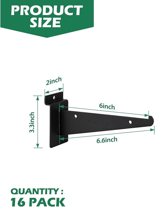 6 Inch Slatwall Shelf Bracket, Slatwall Accessories, Heavy Duty Slat Wall Shelf Bracket with Lip for Garage and Retail Display(16PC )