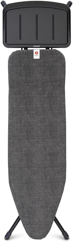 Brabantia Size B Ironing Board (49x15 in) 7 Height Options, Solid Steam Unit Rest Holder (Denim Black) Non-Slip Feet, Anti-Collapse Child Locks