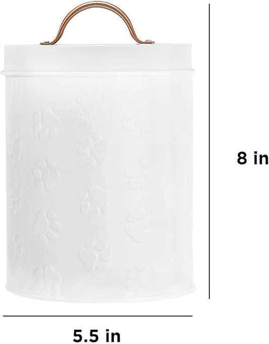 Amici Pet Puppy Paws White Metal Food Canister, Small, 64oz