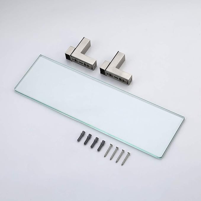 KES Bathroom Shelf, Tempered Glass Shelf 14 Inch 8MM-Thick Wall Mount Rectangular, Brushed Nickel Bracket, BGS3201S35-2